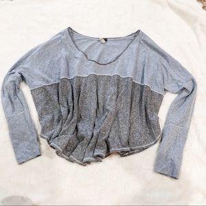 Free People Gray & Blue Long Sleeve Blouse